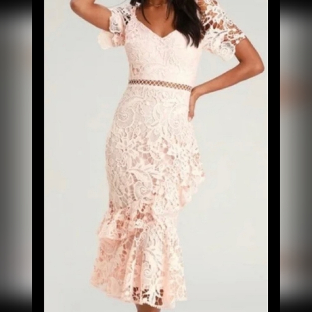 Lulus Elegant Lace Pink Dress